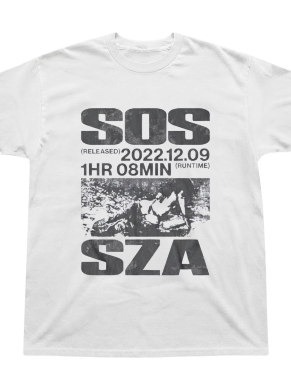 Gildan Graphic T-Shirt White SOS SZA Print Crewneck Tee